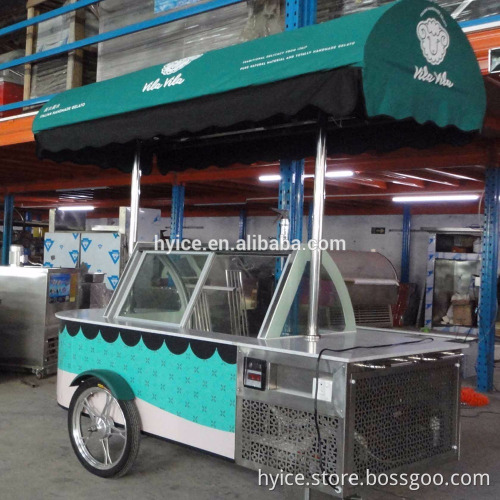 Outdoor mobile ice cream refrigerated display cart